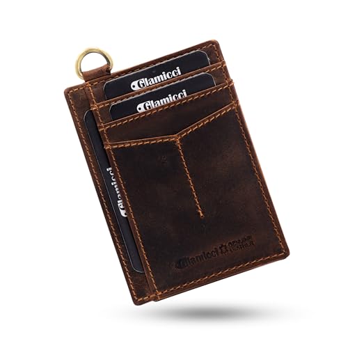 Glamicci Schlanke Geldbörse für Herren, RFID-geschützte, minimalistische Kartenetui, Kreditkartenhalter, schlanke Herren-Geldbörsen und dünne Geldbörse, Braun, Crazy Horse Tan, Bifold Wallet, Modern von Glamicci