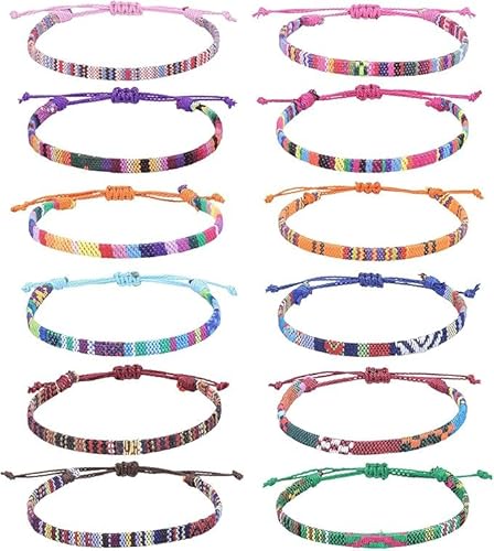 Glamifyr 12 Stück Freundschaftsarmband,Handgefertigtes Geflochtenes Armband Verstellbar,Gewebte Armbänder,Handgefertigt Freundschaftsarmbänder,Armbänder Bunte Geflochtene Seil für Damen und Herren von Glamifyr