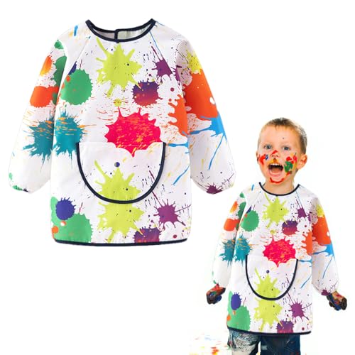 Glamifyr Malerkittel Schule 1. klasse Malerkittel Kind, Malkittel Schule 1. Klasse 6-11 Jahre Malschürze Kinder Malkittel Kinder Wasserdicht, Malen Schule Big Taschen Malkittel für Kunst/Schule/Kochen von Glamifyr