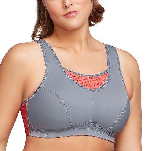 Große Größen Plusgröße Bustier Elite Sport-BH mit bestem Halt ohne Bügel Nr. 1067, Grau/Koralle, 100H von Glamorise