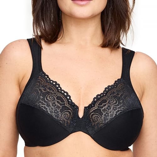 Große Größen Plusgröße Tief geschnittener WonderWire-BH mit Spitze und Bügel Nr. 1240, Schwarz, 90G von Glamorise