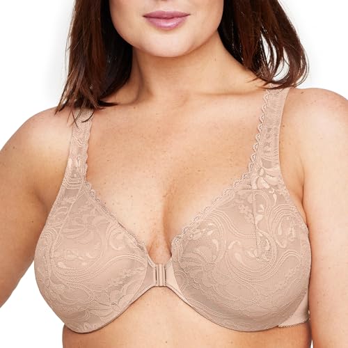 Glamorise Damen Wonderwire-Vorderverschluss-BH mit Stretch-Spitze für große Größen Nr. 9245,Beige (Kaffee),80E (Herstellergröße:36DD ) von Glamorise