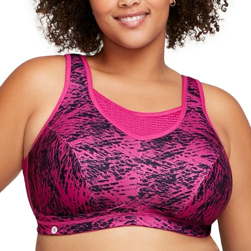 Große Größen Plusgröße Bustier Elite Sport-BH mit bestem Halt ohne Bügel Nr. 1067, Fuchsia Print, 100F von Glamorise