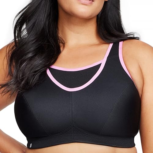 Große Größen Plusgröße Bustier Sport-BH mit bestem Halt ohne Bügel Nr. 1066, Schwarz/Pink, 105J von Glamorise