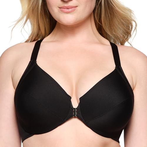 Glamorise Große Größen Plusgröße Glättender Wonderwire-Vorderverschluss-BH mit Bügel Nr. 1247, Schwarz, 100C von Glamorise