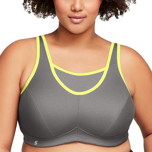 Große Größen Plusgröße Bustier Sport-BH mit bestem Halt ohne Bügel Nr. 1066, Grau/Gelb, 105C von Glamorise