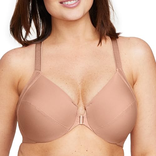 Glamorise Große Größen Plusgröße Glättender Wonderwire-Vorderverschluss-BH mit Bügel Nr. 1247, Cappuccino, 110E von Glamorise