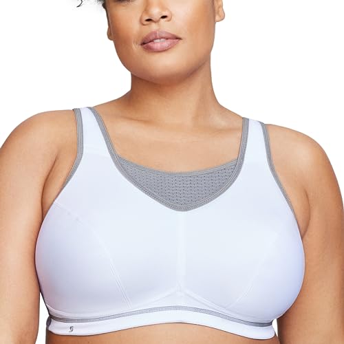 Große Größen Plusgröße Bustier Elite Sport-BH mit bestem Halt ohne Bügel Nr. 1067, Weiss/Grau, 75E von Glamorise