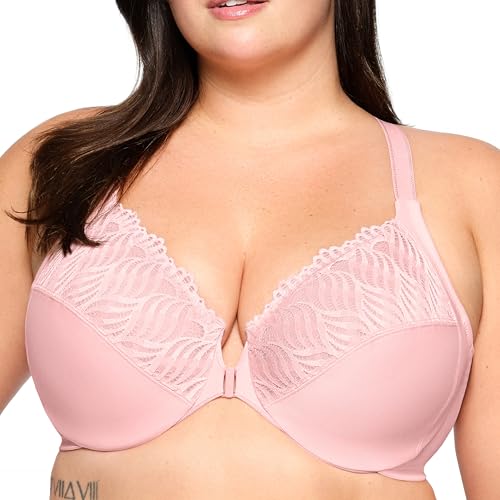 Große Größen Plusgröße WonderWire-Vorderverschluss-BH mit T-Rücken und Bügel Nr. 1246, Sanftes Pink, 100G von Glamorise