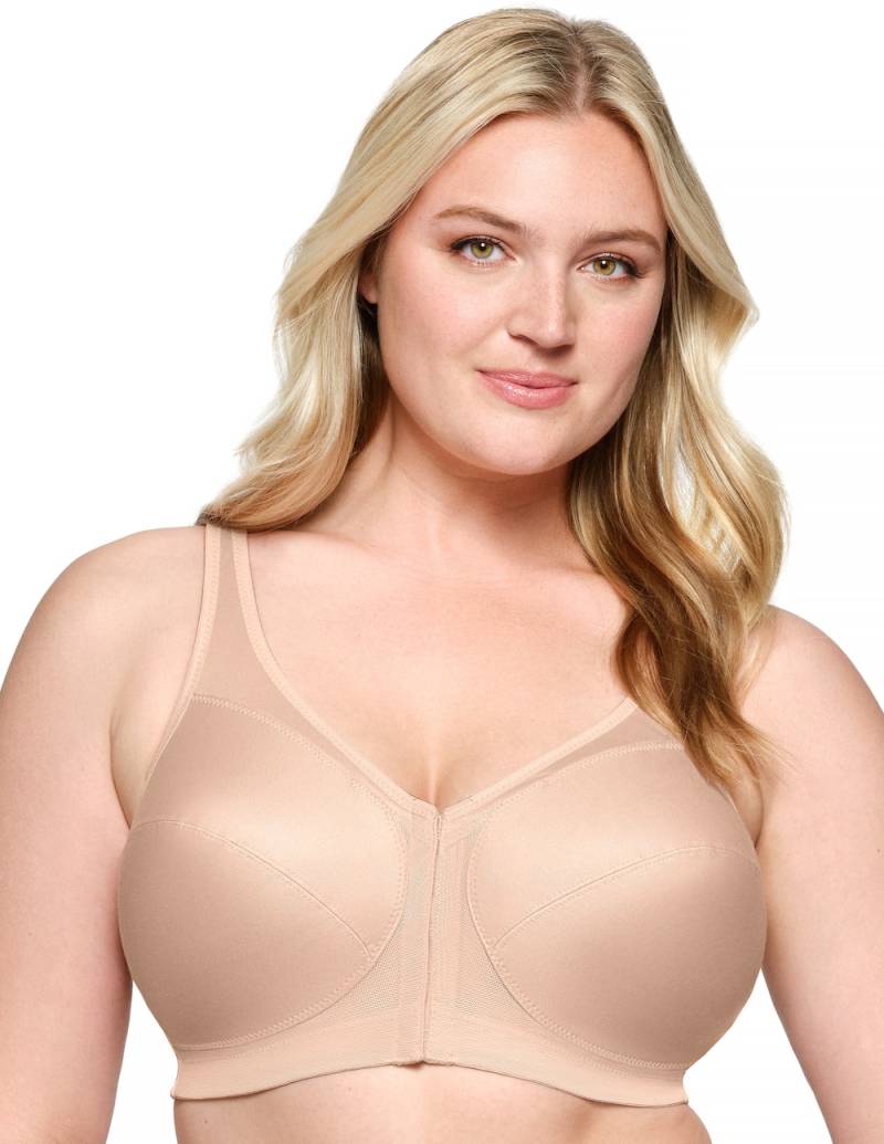 Große Größen MagicLift Rückenstützender Vorderverschluss-BH, Damen, beige, Größe: 105B, Synthetische Fasern/Polyester/Baumwolle, Happy Size DE Women von Glamorise