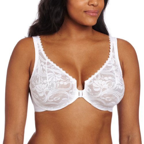 Große Größen Plusgröße WonderWire-Vorderverschluss-BH mit Stretch, Spitze und Bügel Nr. 9245, Weiss, 105G von Glamorise