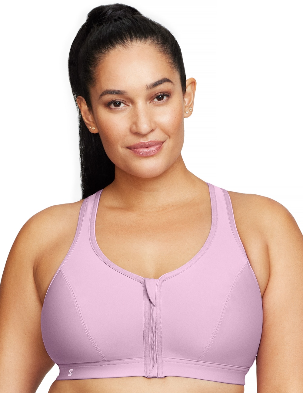 Große Größen Sport-BH mit Reißverschluss vorn, Damen, lila, Größe: 95C, Polyester, Happy Size DE Women von Glamorise