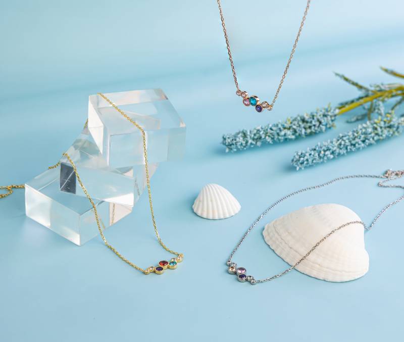 Familie Geburtssteine Multi-Stein Halskette Sterling Silber Edelstein von Glamoristic