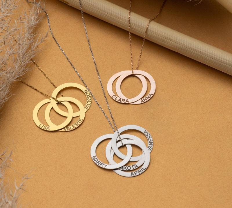 Familien Halskette Personalisiertes Geschenk Verknüpfte Kreis Individuelle Kinder Namensringe Ewigkeit Mutter von Glamoristic