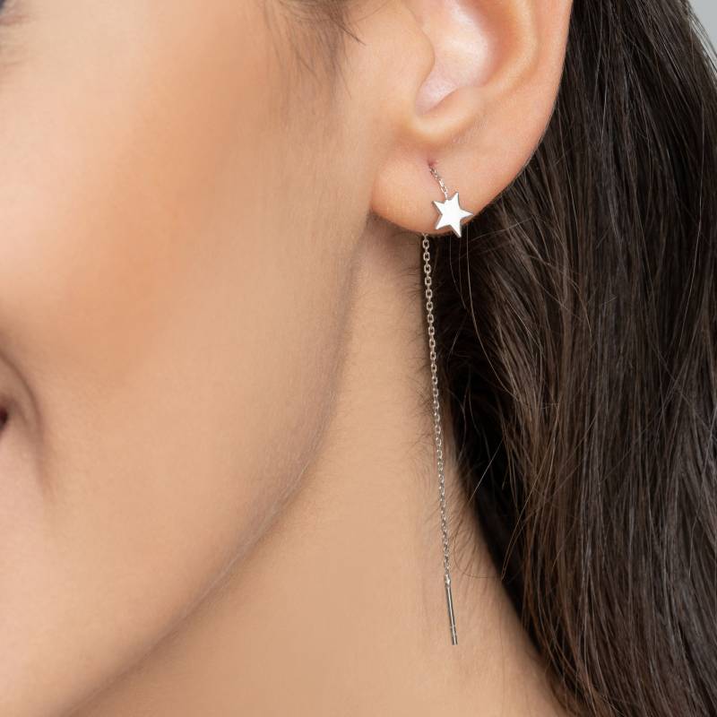 14K Herz Anhänger Ohrringe Mini Einfädler Baumelnde Sterne Geburtsstein Thread Durch Anfang von GlamoristicGold