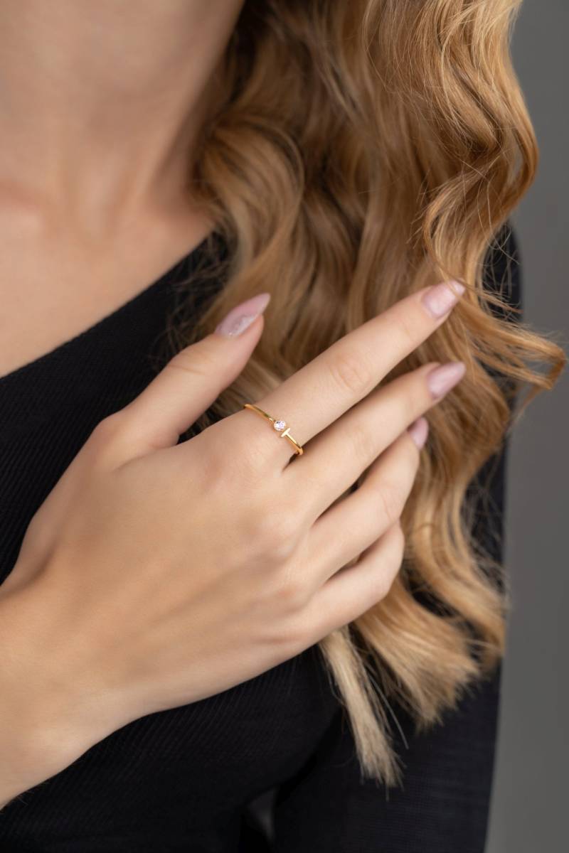 14K Initial Birthstone Ring Personalisierter Name Schmuck Buchstabenring Mit Ihrem Geburtsstein Personalisiertes Brautjungfern Geschenk von GlamoristicGold