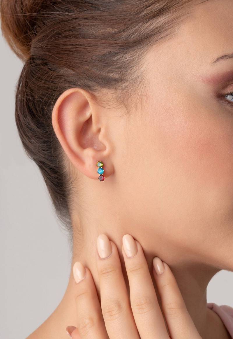 14K Regentropfen Multi-stein Ohrringe Ihre Familien-Geburtssteine Edelstein-Cluster-Bolzenohrringe Besties Passende von GlamoristicGold