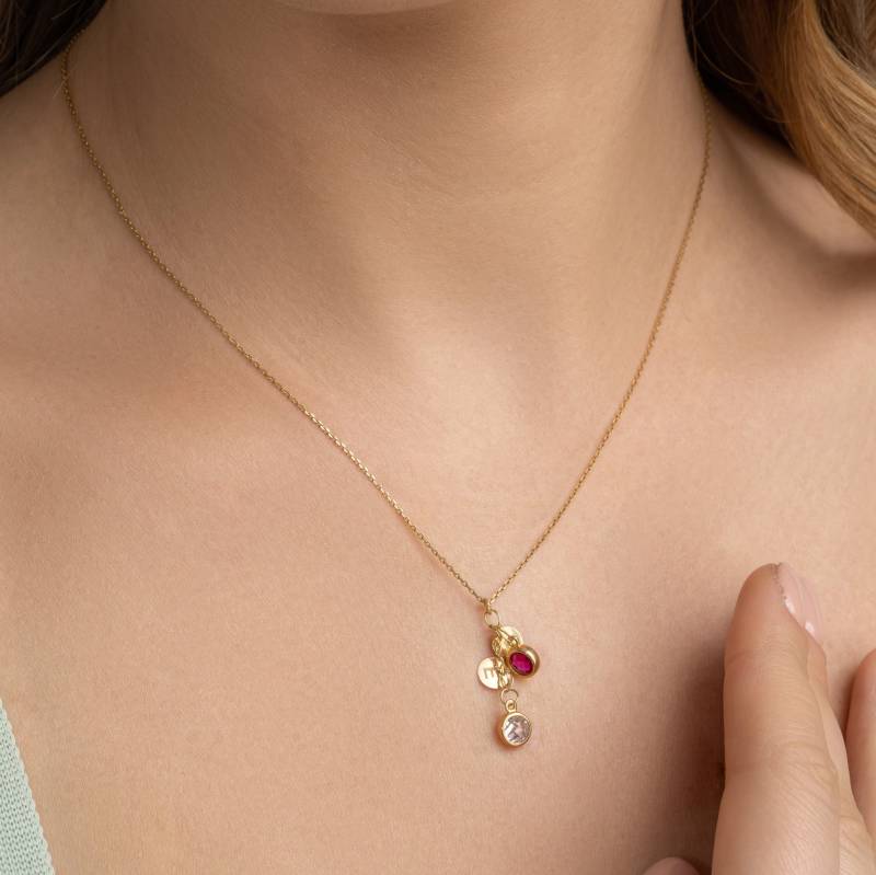 Disc Charm Halskette Mama Mit Initialen Und Geburtssteinen 14K Solid Gold Drop Initial Brautjungfer von GlamoristicGold