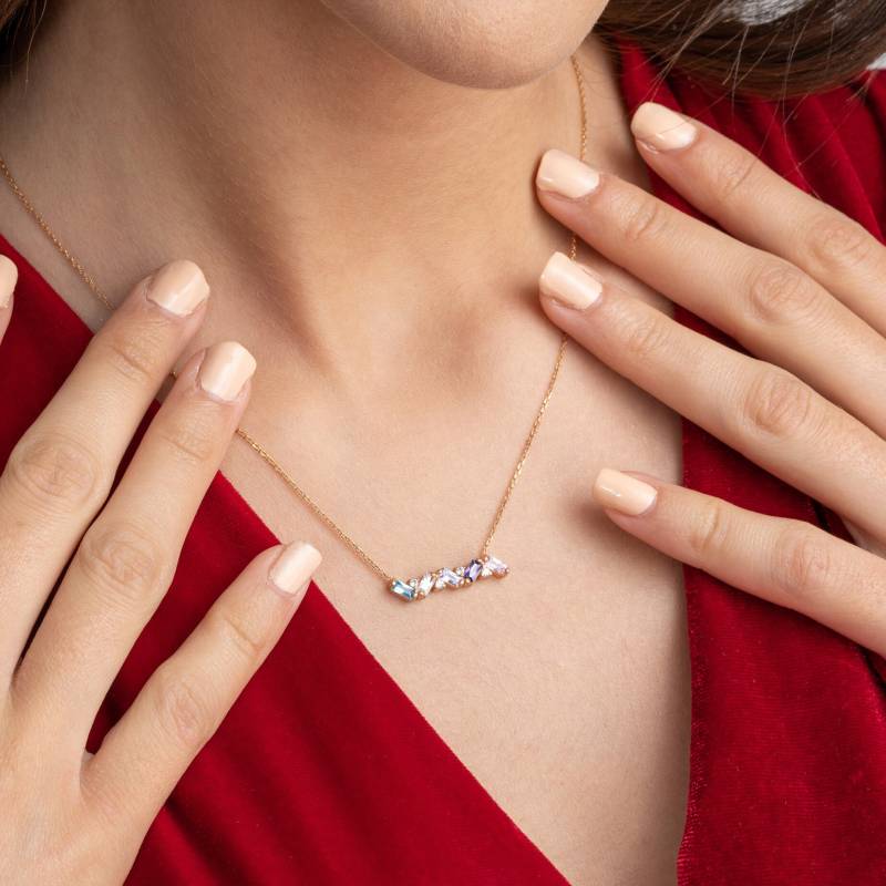 Einzigartige Geburtssteine Im Baguetteschliff Zig Zag Geburtsstein Halskette in 14K Gelb-, Weiß - Und Roségold Moderne Für Mama Mutter Geschenk von GlamoristicGold