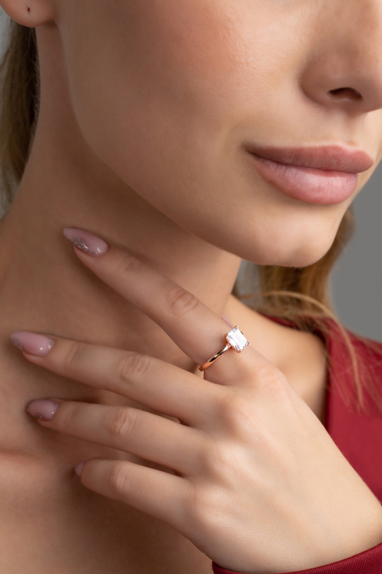 Solitär Ring 14K Diamant Smaragd-Schliff Verlobungs - Und Hochzeits-Eleganz Vorschlag Versprechen Band von GlamoristicGold