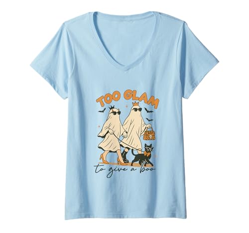Damen Zu glamourös, um einem Boo im Halloween-Stil zu schenken T-Shirt mit V-Ausschnitt Damen Zu glamourös, um einem Boo im Halloween-Stil zu schenken T-Shirt mit V-Ausschnitt von Glamorous Halloween Ghosts Fashion