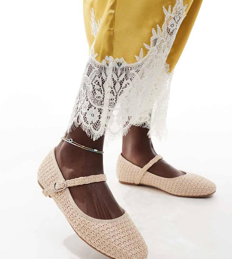 Glamorous Wide Fit - Mary-Jane-Ballerinas aus Bast-Neutral von Glamorous Wide Fit