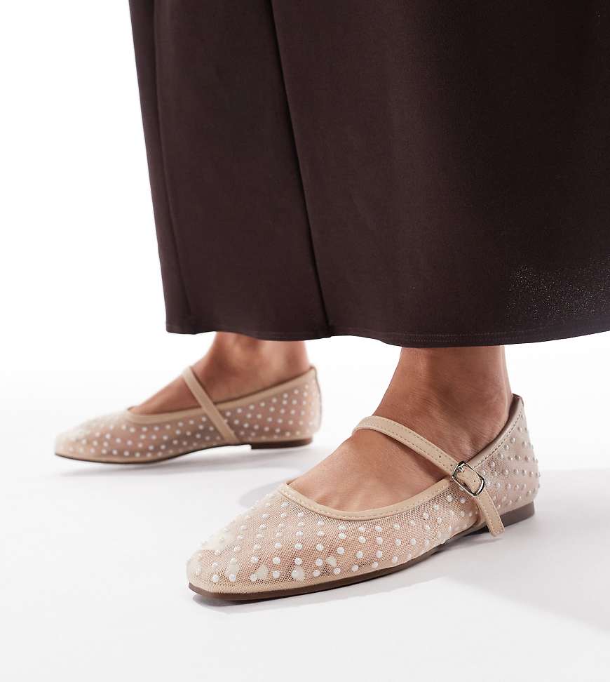 Glamorous Wide Fit - Netzstoff-Ballerinas in Beige mit Punktemuster-Neutral von Glamorous Wide Fit