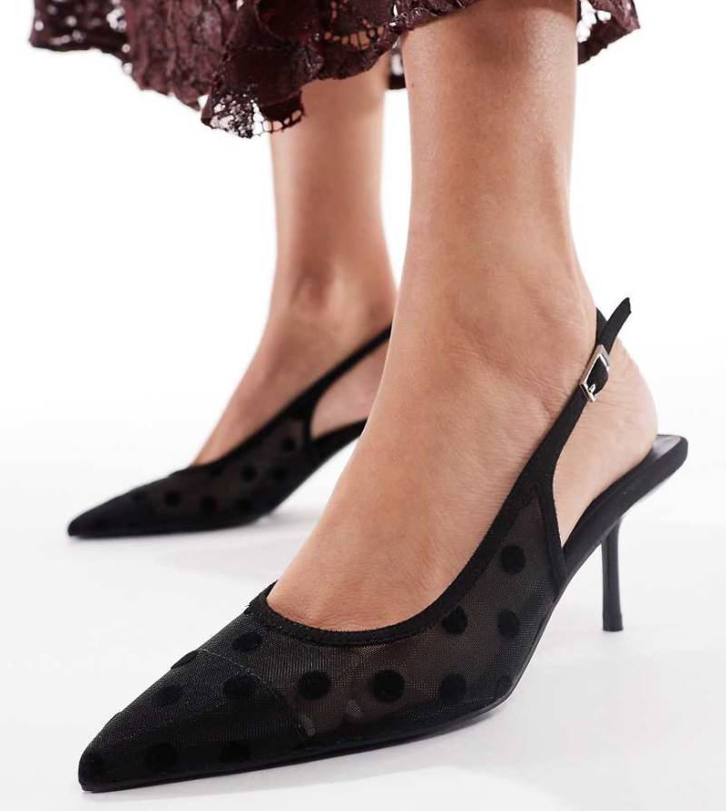 Glamorous Wide Fit - Pumps aus Netzstoff in Schwarz mit Punktemuster und Fersenriemen von Glamorous Wide Fit