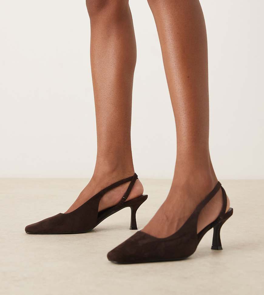 Glamorous Wide Fit - Schuhe aus Wildleder in Espresso-Braun mit Pfennigabsatz und Fersenriemchen-Brown von Glamorous Wide Fit