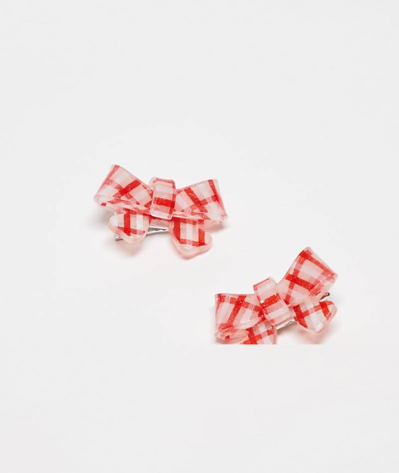Glamorous - 2er-Pack kleine Schleifen-Haarspangen in Rot mit Vichy-Karo von Glamorous
