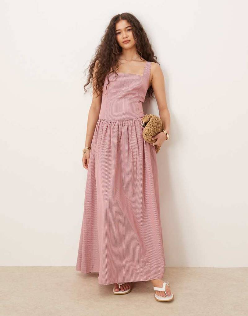 Glamorous - Midaxi-Kleid in Rot und Weiß gestreift mit eckigem Ausschnitt und tiefer Taille von Glamorous