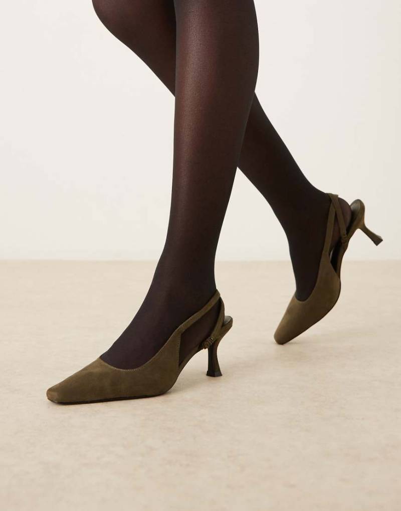 Glamorous - Absatzschuhe aus Khaki mit Kitten-Absatz und Fersenriemchen-Grün von Glamorous