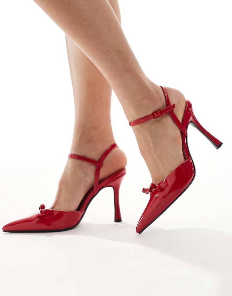 Glamorous - Absatzschuhe in Rot mit Fersenriemen und Zierschleife von Glamorous