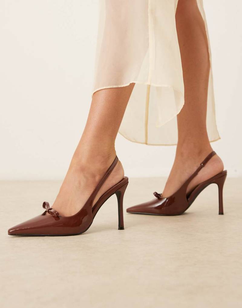 Glamorous - Absatzschuhe in Schokobraun mit Fersenriemen und Schleifendetail von Glamorous
