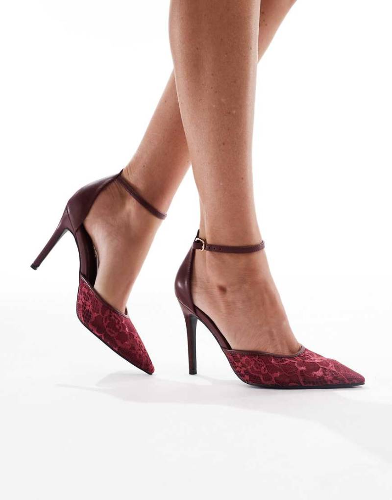 Glamorous - Absatzschuhe in Weinrot mit Fersenriemen und Spitzendetail von Glamorous