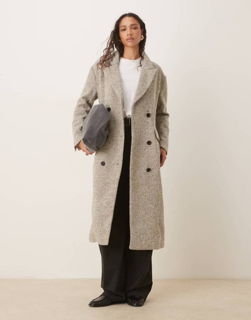 Glamorous - Eleganter Oversize-Mantel in Grau mit Fischgrätmuster von Glamorous
