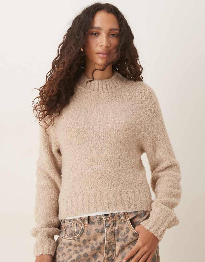 Glamorous - Figurbetonter, kastiger Strickpullover in Hellbeige-Neutral von Glamorous