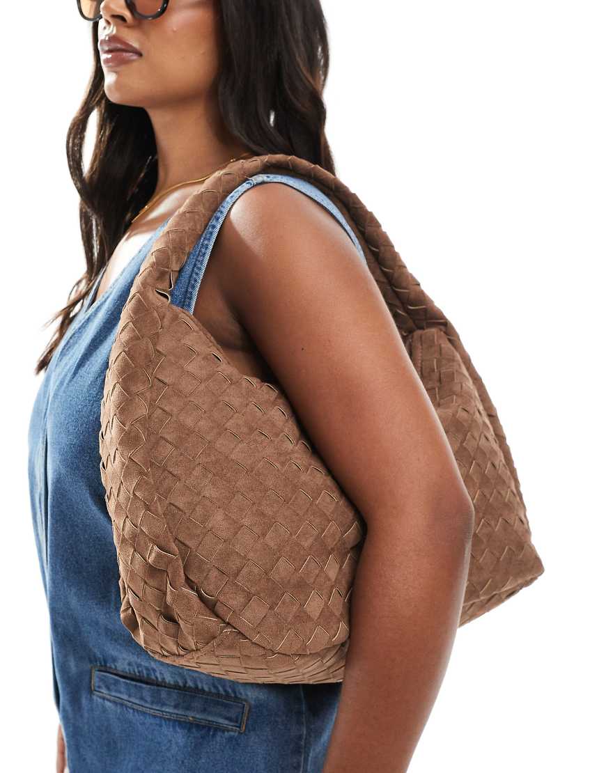 Glamorous - Gewebte Oversize-Schultertasche aus Wildlederimitat in Braun-Neutral von Glamorous