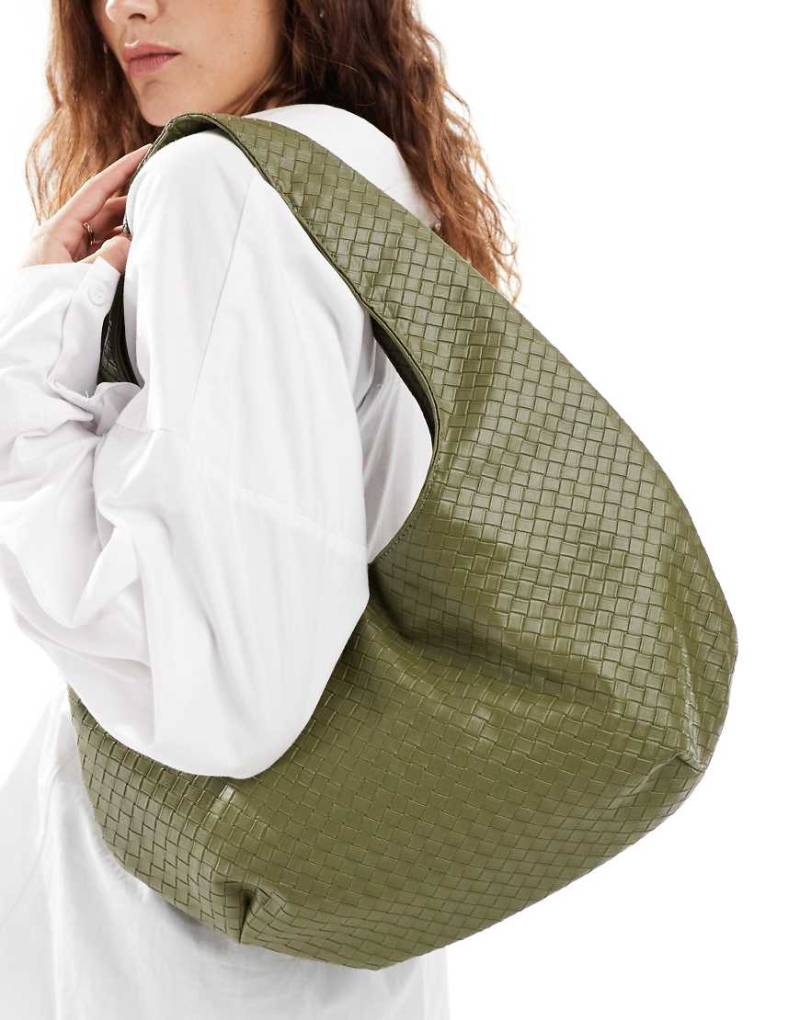 Glamorous - Große Schultertasche mit Webstruktur in Dunkelgrün von Glamorous