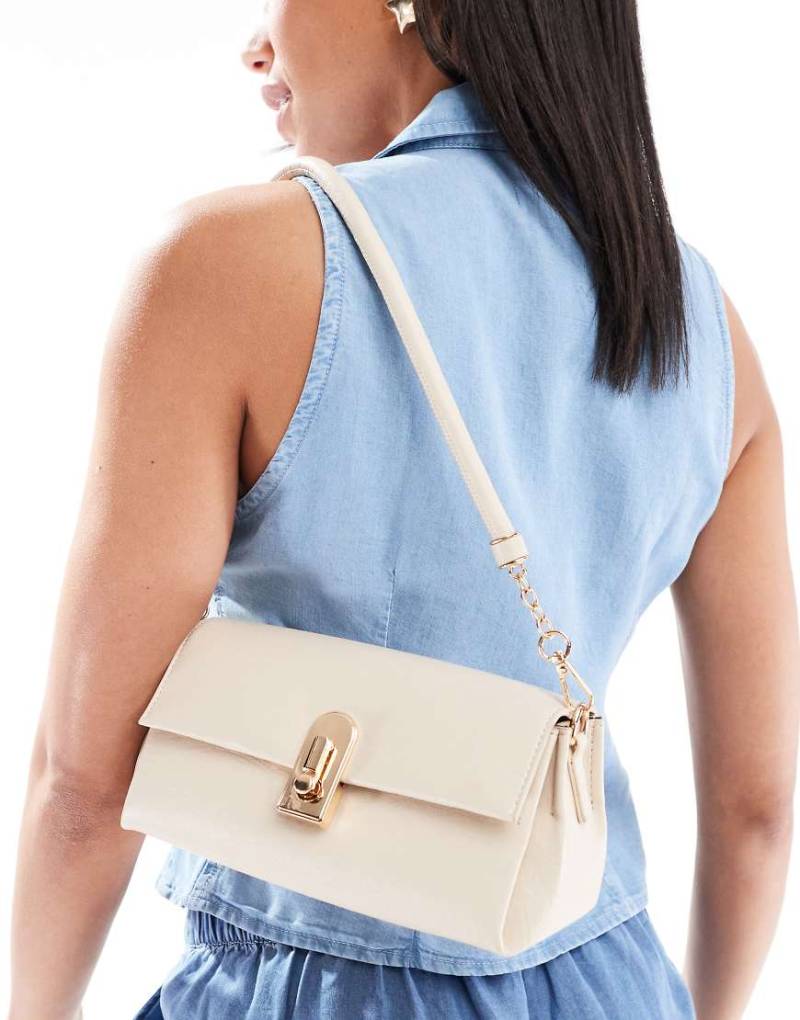 Glamorous - Klassische Schultertasche in Creme mit goldfarbener Schnalle-Neutral von Glamorous