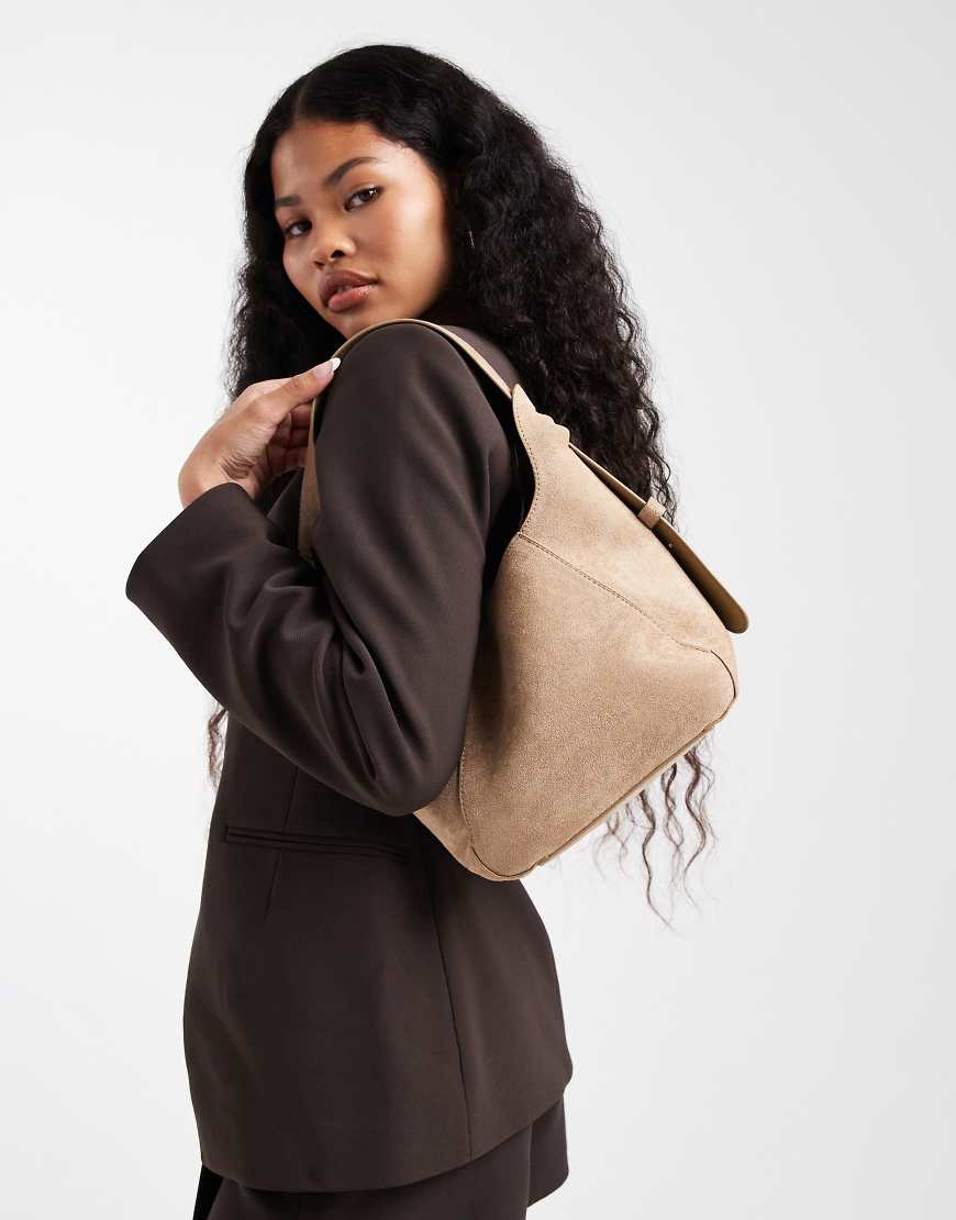 Glamorous - Kleine Schultertasche aus Wildlederimitat in Beige-Neutral von Glamorous