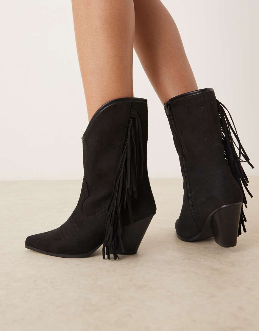 Glamorous - Kniehohe Western-Stiefel in Schwarz mit Fransen Glamorous - Kniehohe Western-Stiefel in Schwarz mit Fransen von Glamorous