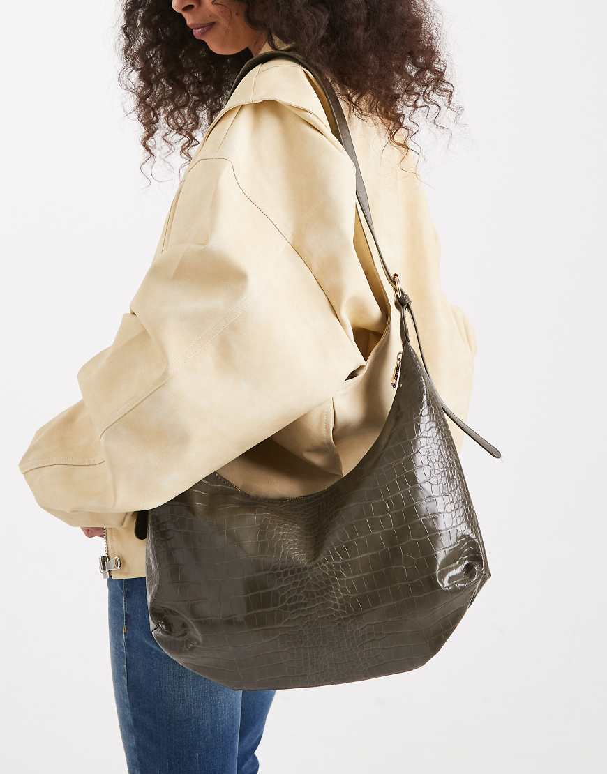 Glamorous - Lässige Schultertasche in Kroko-Khaki-Grün von Glamorous