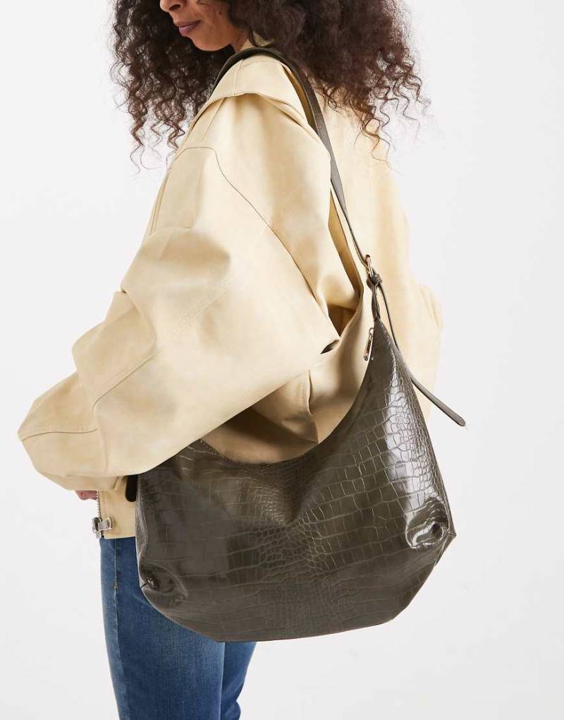 Glamorous - Lässige Schultertasche in Kroko-Khaki-Grün von Glamorous