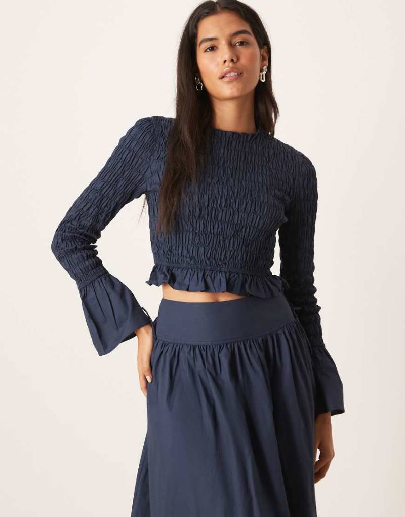 Glamorous - Langärmliges, gesmoktes Oberteil in Marineblau, Kombiteil von Glamorous