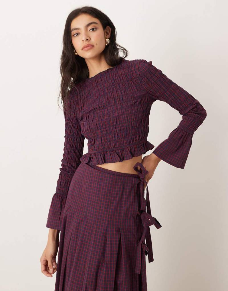 Glamorous - Langärmliges, gesmoktes Oberteil in Rot kariert, Kombiteil von Glamorous