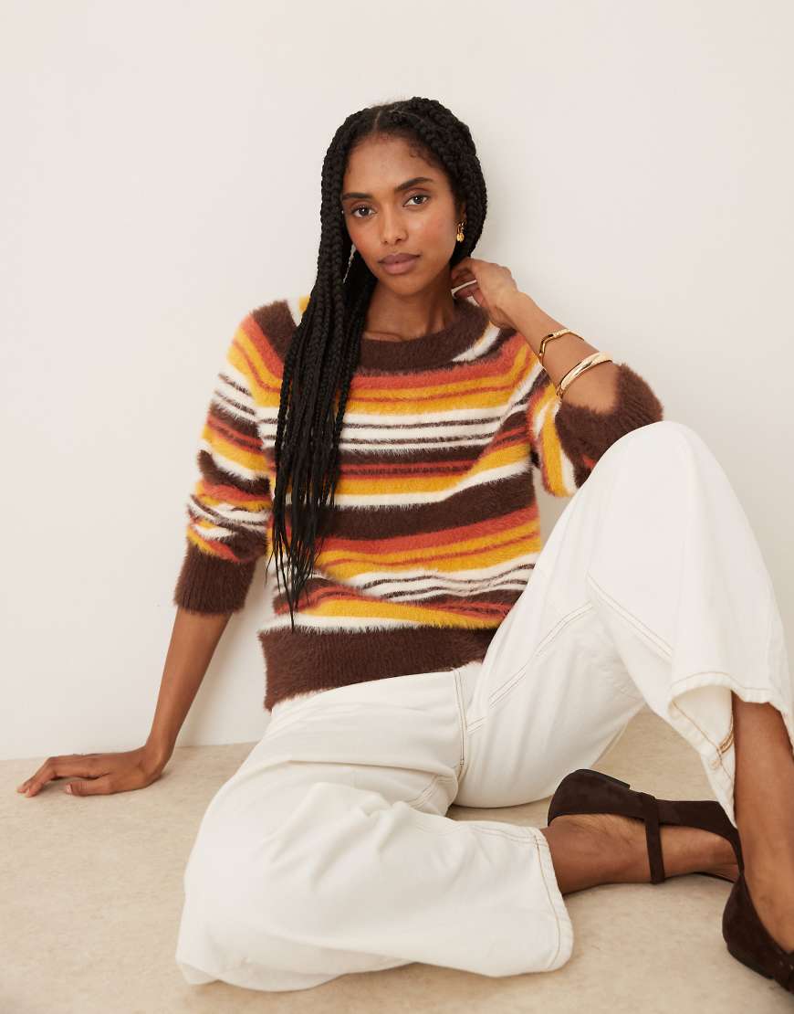 Glamorous - Lockerer Oversize-Strickpullover in Braun und Orange gestreift-Bunt von Glamorous