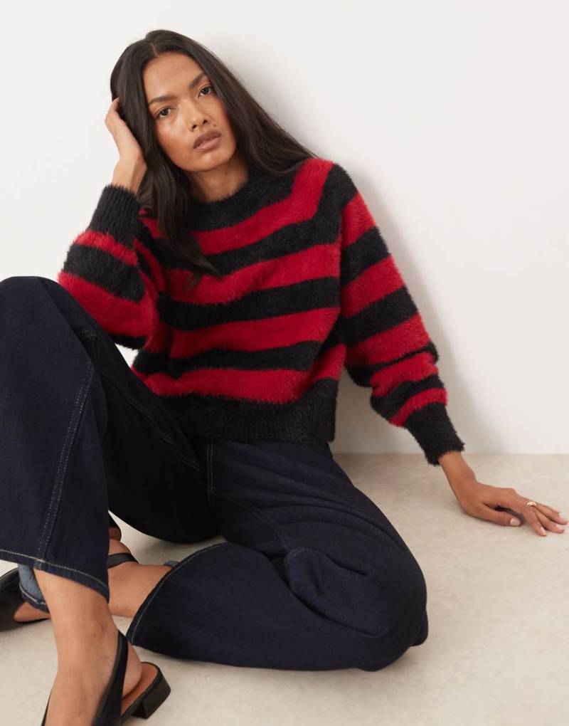 Glamorous - Lockerer Oversize-Strickpullover in rot und schwarz gestreift-Bunt von Glamorous