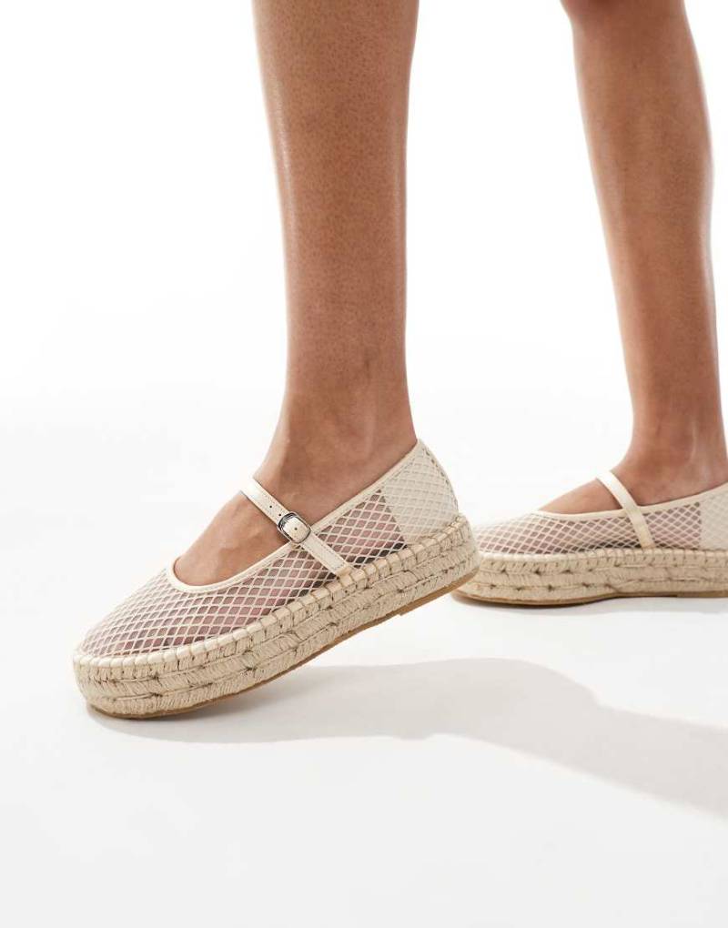 Glamorous - Mary-Jane-Espadrilles aus Netzstoff in Creme-Weiß von Glamorous