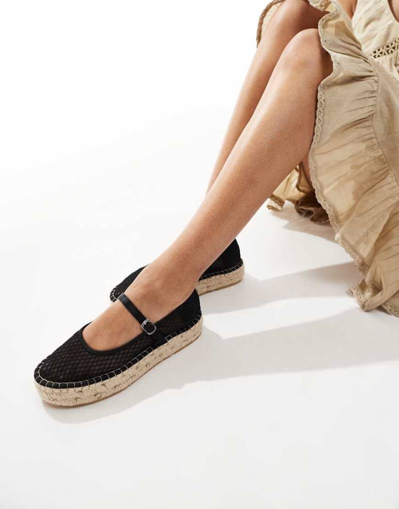 Glamorous - Mary-Jane-Espadrilles aus Netzstoff in Schwarz von Glamorous